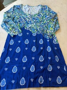 Lilly Pulitzer Beacon Dress Blue, Green & White Printed Long Sleeve Dress